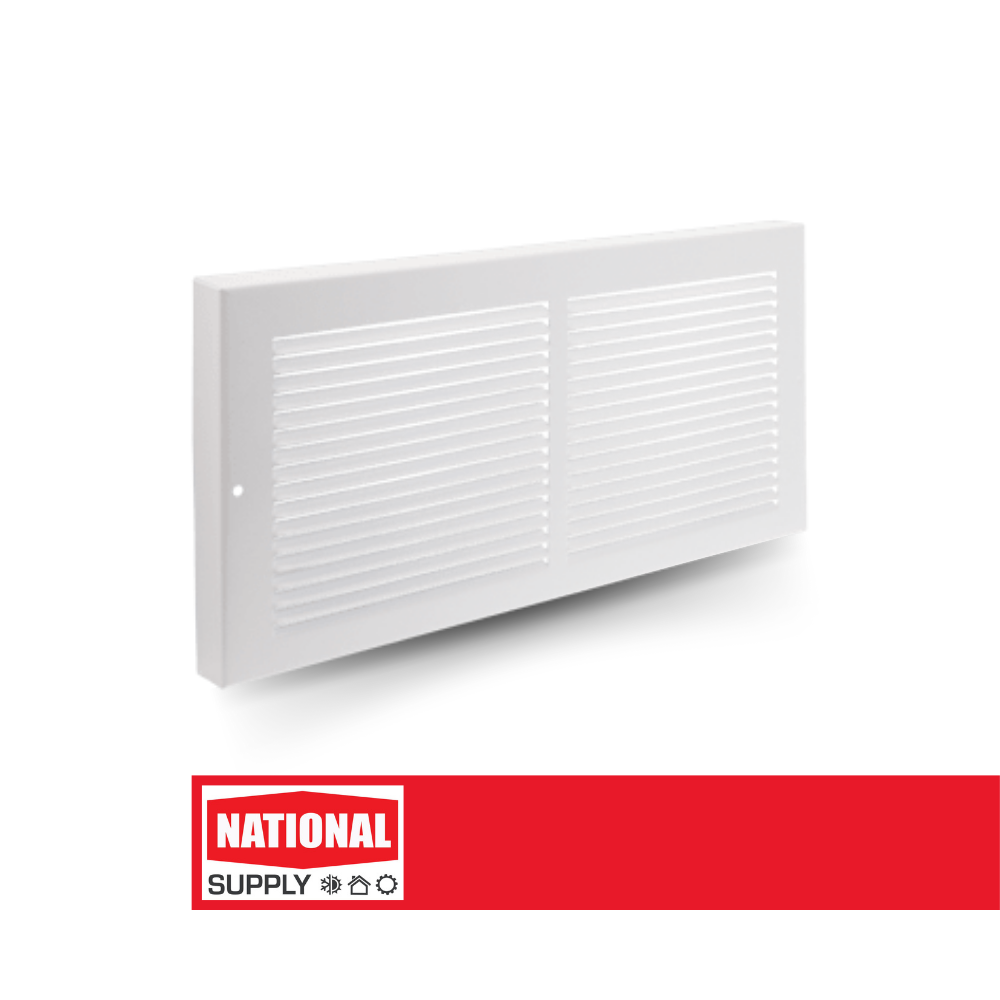 Return Air Baseboard Grille, 14" x 6", Steel, White