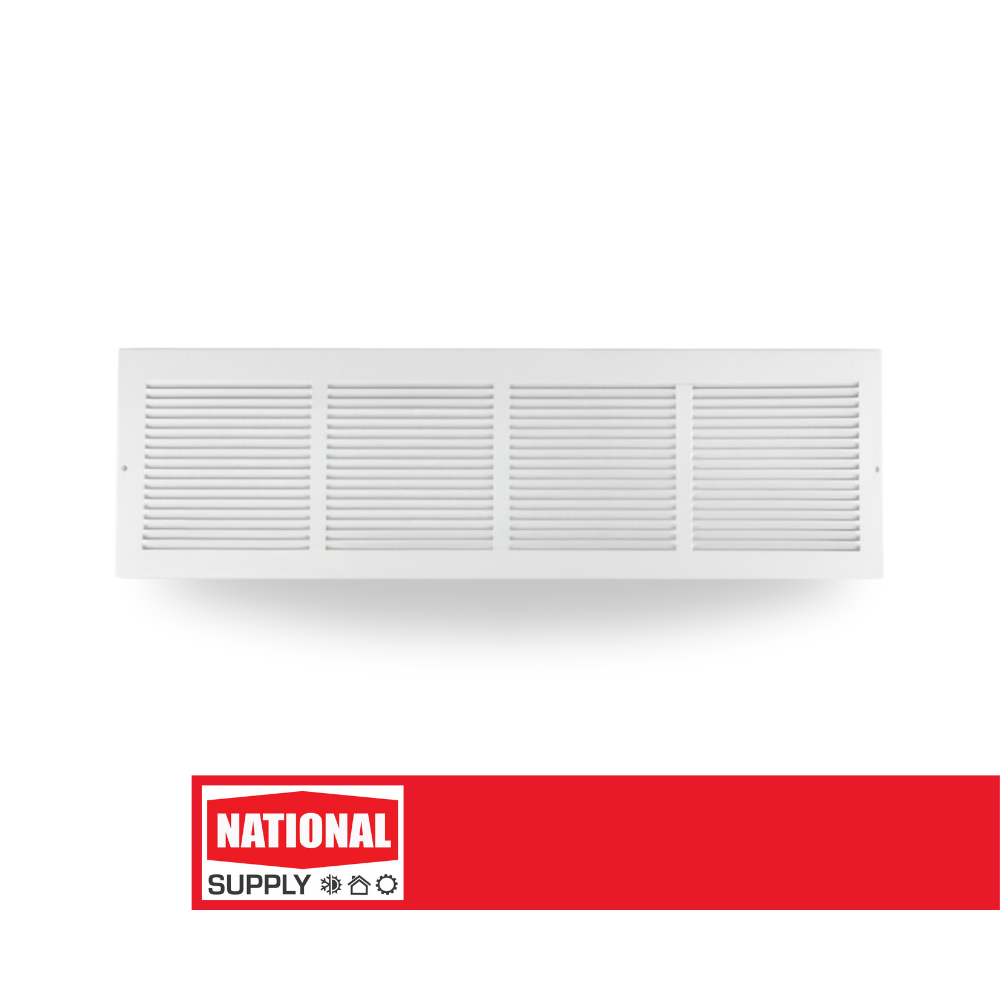 Return Air Baseboard Grille, 20" x 6", Steel, White