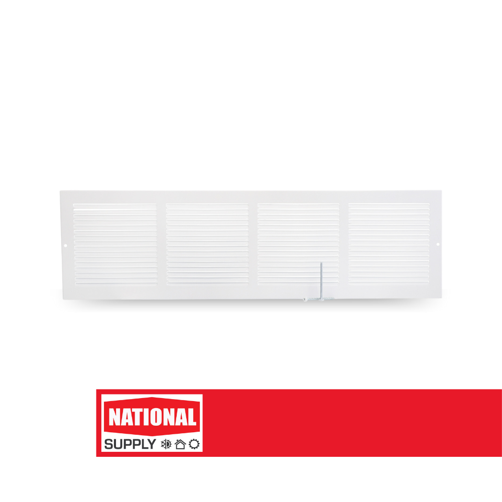 Return Air Baseboard Grille, 24" x 6", Steel, White