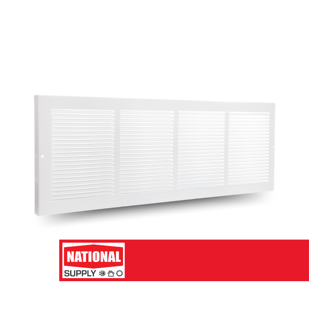 Return Air Baseboard Grille, 24" x 8", Steel, White