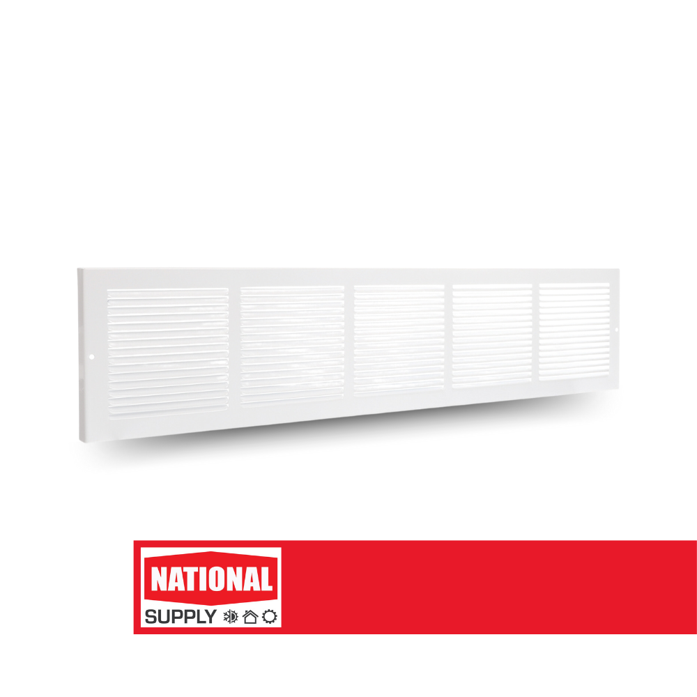Return Air Baseboard Grille, 30" x 6", Steel, White