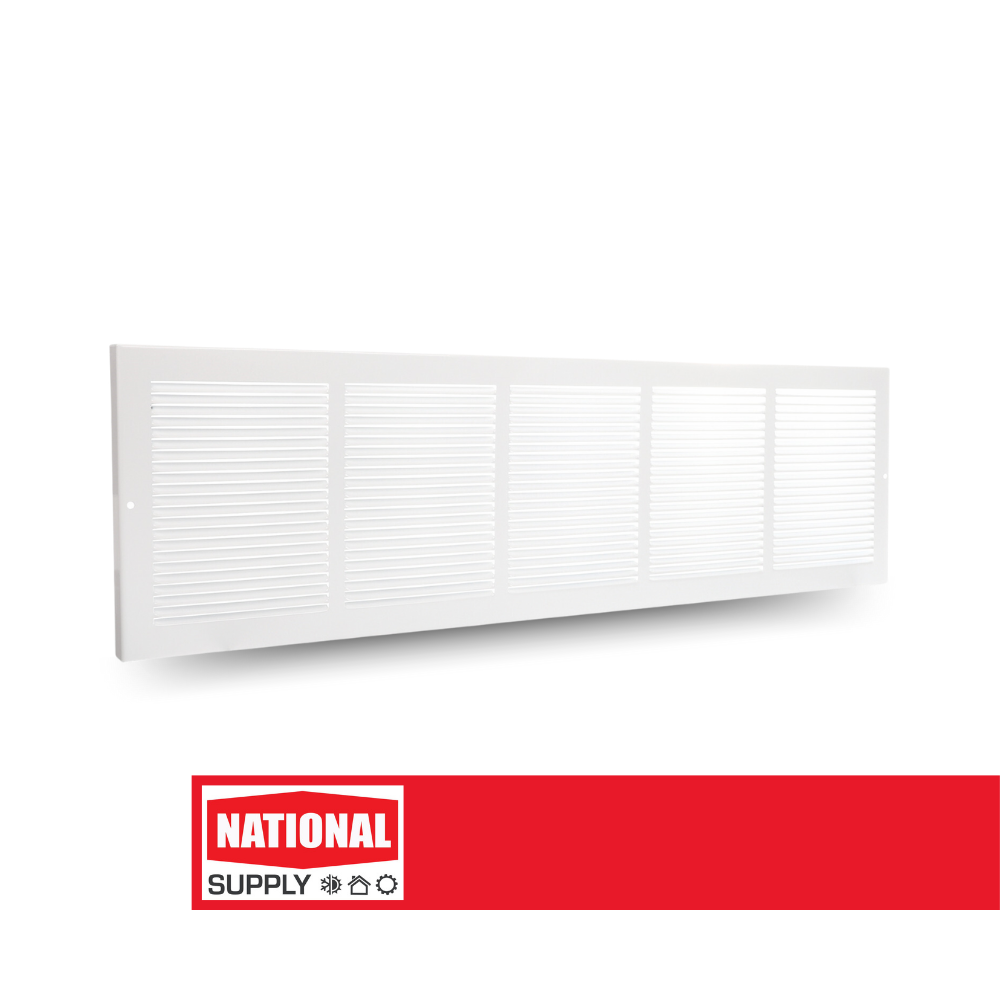 Return Air Baseboard Grille, 30" x 8", Steel, White