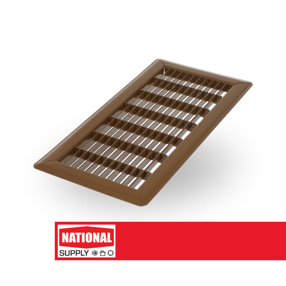 Return Air Floor Grille, 6" x 14", Steel, Brown