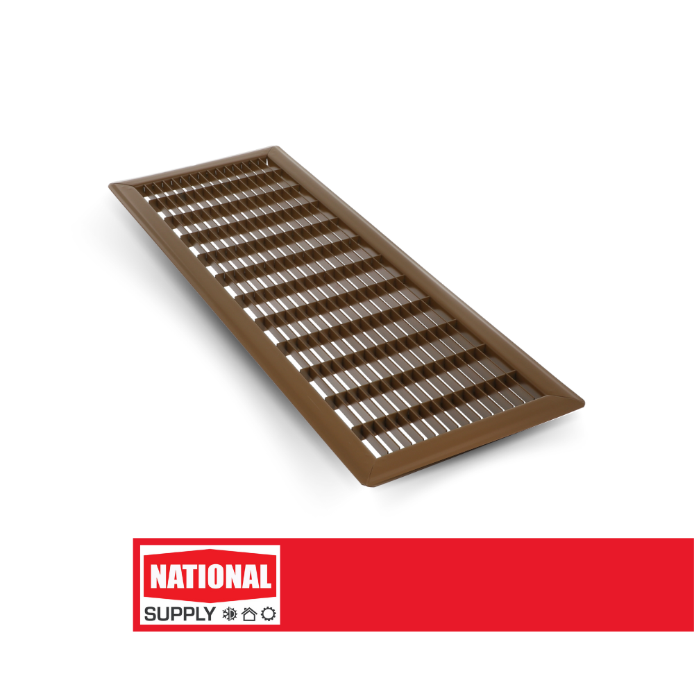 Return Air Floor Grille, 8" x 24", Steel, Brown